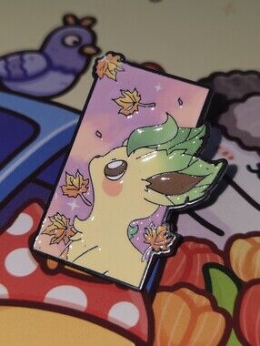 Pokemon Yellow Pin with Green Leaf Ears and Pink Sky